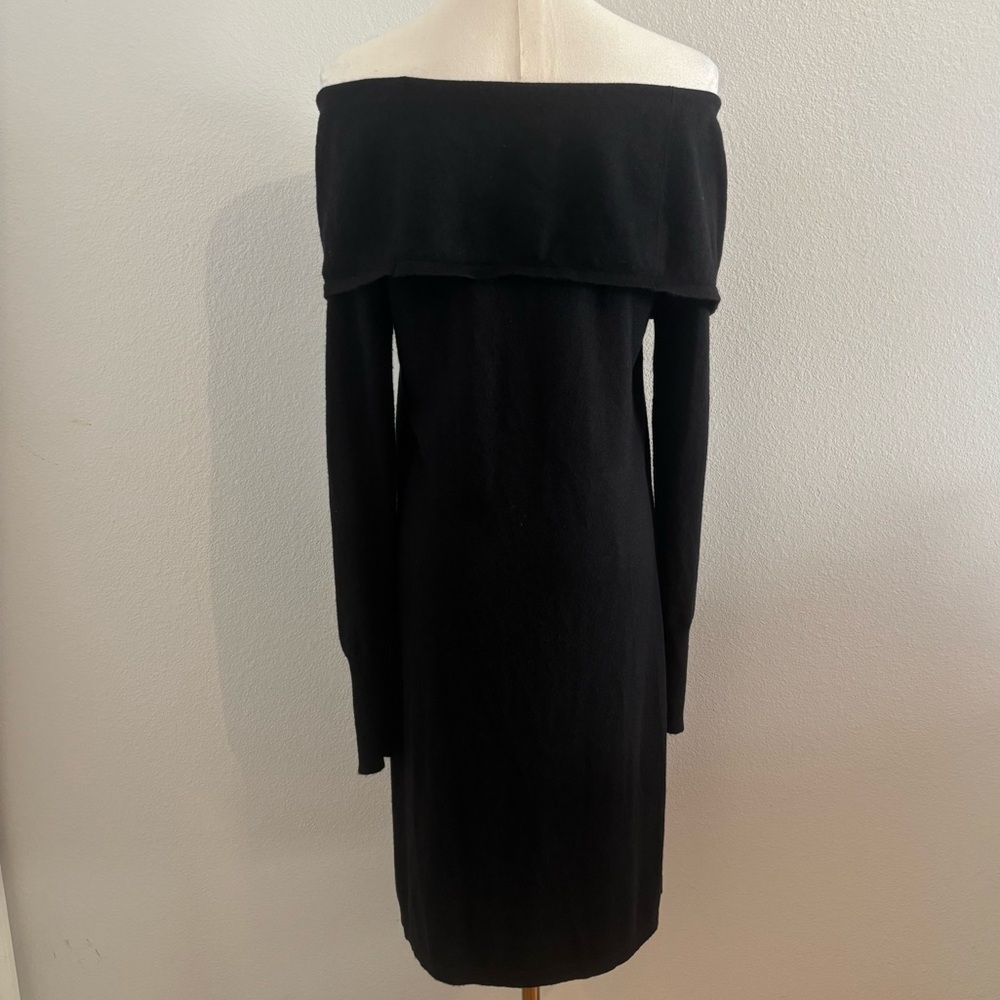 Nicole Miller Black Off-Shoulder Holiday Party Sweater Dress M Modal+Wool Blend - Picture 2 of 12